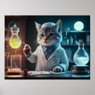 Poster Chercheur en Chat de Whimsical en laboratoire