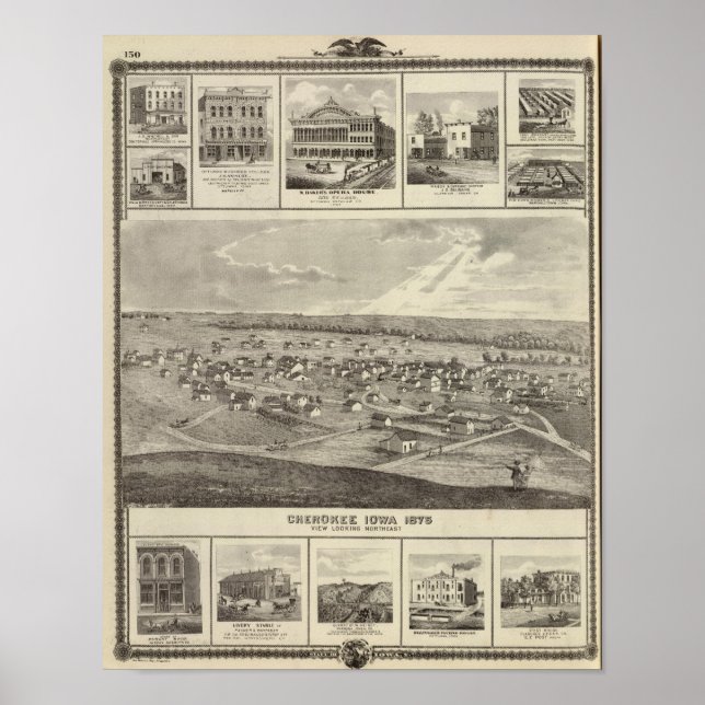 Poster Cherokee, Iowa, 1875 entreprises à Centerville (Devant)