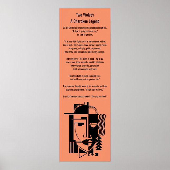 Poster Cherokee Legend Two Wolves The one you feed (Vorne)