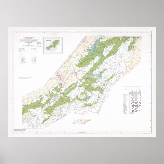 Poster Cherokee National Forest Map  (Devant)