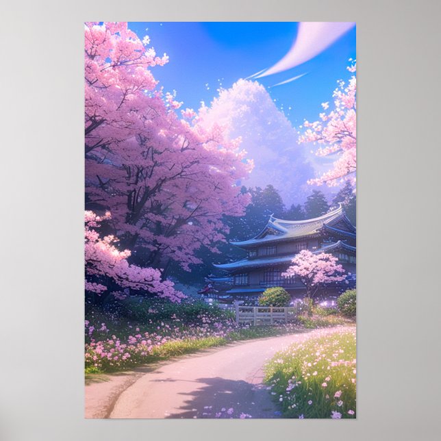 Poster Cherry Blossom Chemin vers l'auberge traditionnell (Devant)
