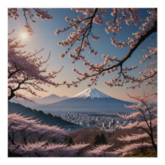 Poster cherry blossoms and Mount Fuji