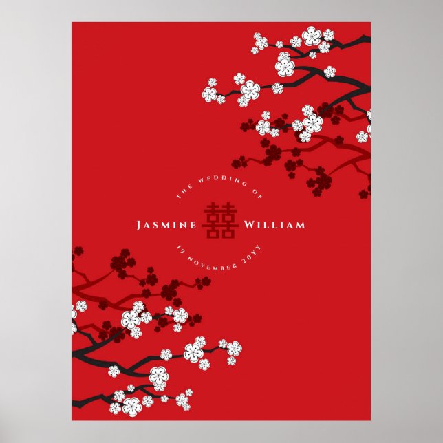 Poster Cherry Blossoms & Double Bonheur Mariage chinois (Devant)