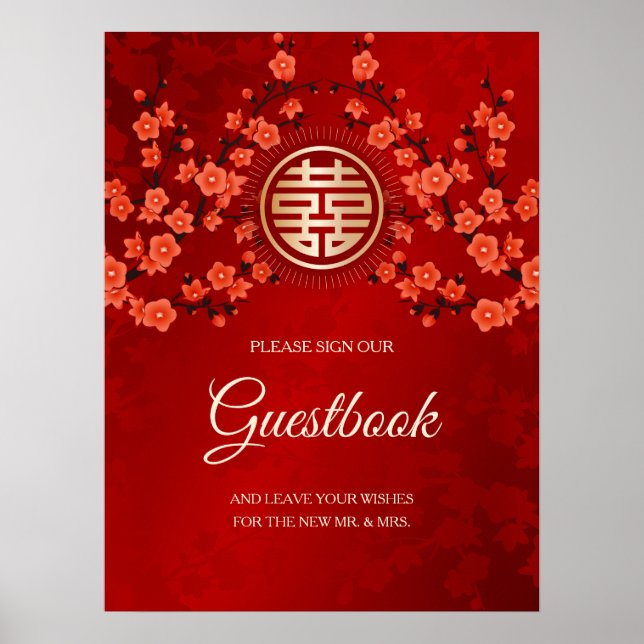 Poster Cherry Blossoms Livre d'invité Mariage chinois (Devant)