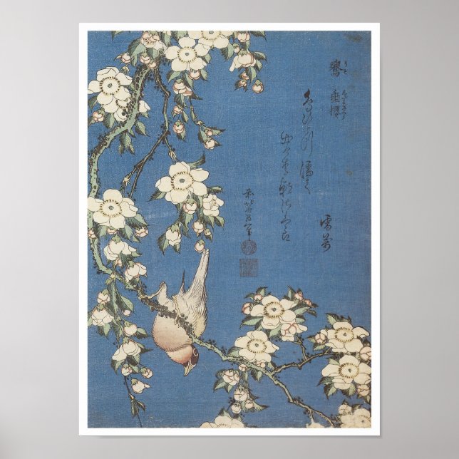 Poster Cherry et Bullfinch, Hokusai, 1834 (Devant)