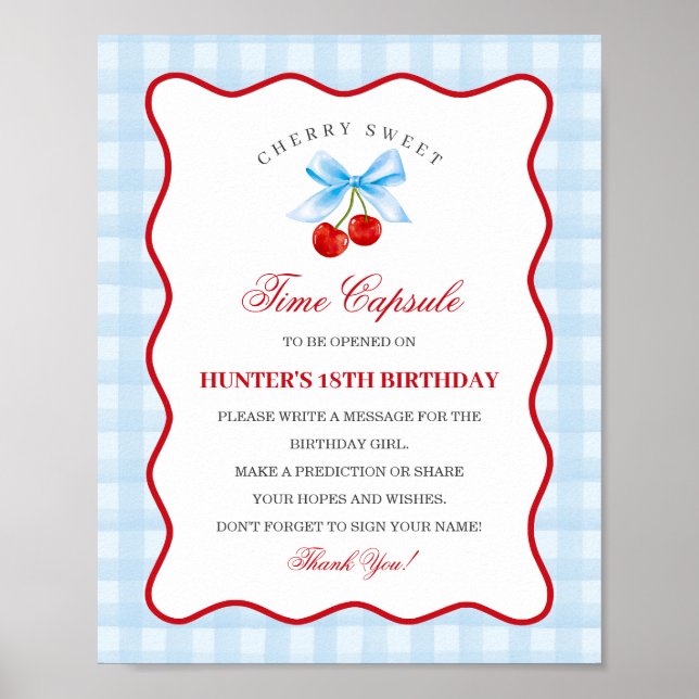 Poster Cherry Sweet Blue Coquette Bow Gingha Time Capsule (Devant)