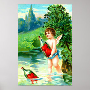 Poster Cherub and hearts