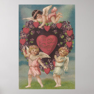 Poster Cherub Cupid Heart Violets Valentine