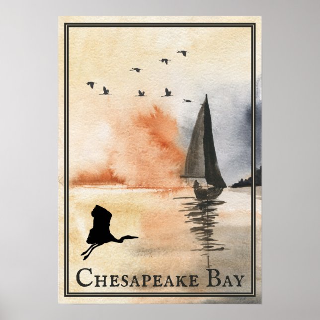 Poster Chesapeake Bay Bateau à voile et coucher de soleil (Devant)