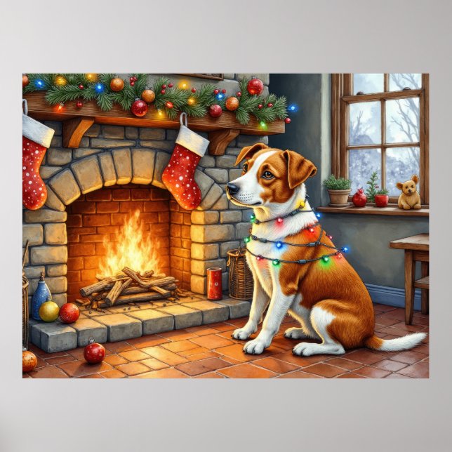 Poster Chesapeake Bay Terrier Fireplace Christmas Lights (Devant)