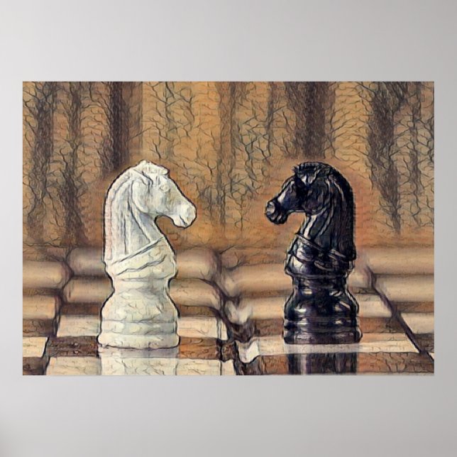 Poster Chess Knights Chess Board (Devant)