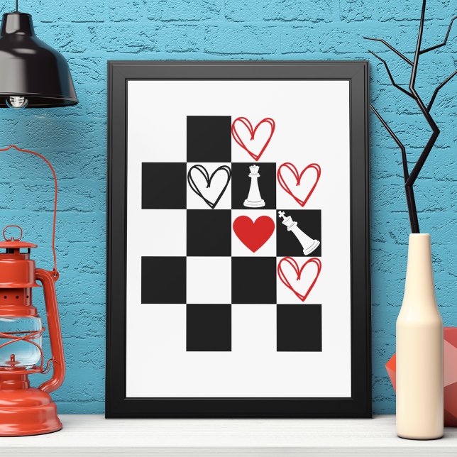 Poster Chessboard Coeur Valentines Jour Noir&Blanc (Créateur téléchargé)