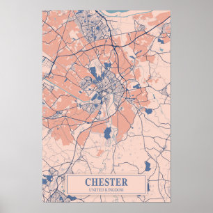Poster Chester Royaume-Uni Carte de la ville venteuse Voy