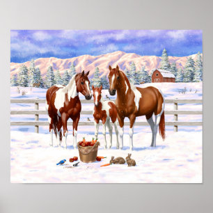 Poster Chestnut Pinto Sorrel Peinture Quartier Chevaux hi