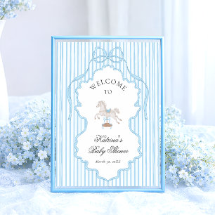 Poster Cheval à Bascule Bleu Vintage Bienvenue à la Baby