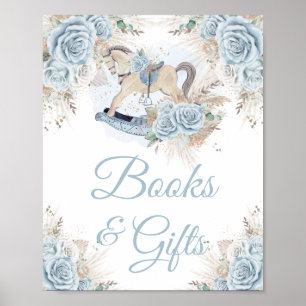 Poster Cheval à Bascule Fleurs Bleues d'Herbe des Pampas 