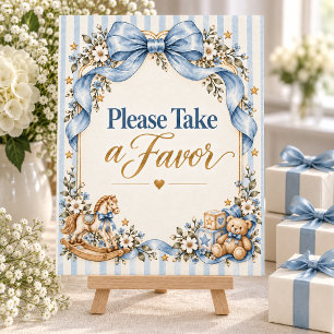 Poster Cheval à Bascule Ruban Bleu Signe Prenez une Faveu