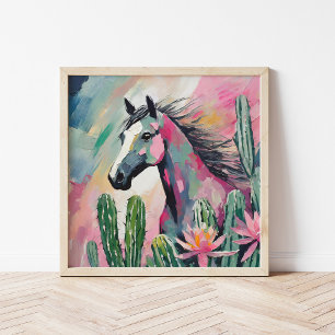 Poster Cheval Abstrait moderne et succulents