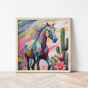 Poster Cheval Abstrait moderne et succulents