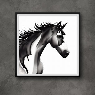 Poster  Cheval abstrait   Noir et Blanc