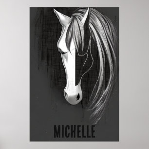 Poster Cheval Abstrait noir et blanc personnalisé
