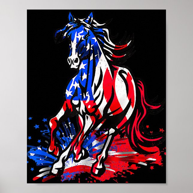 Poster Cheval Américain Drapeau Fête de l'Indépendance Pa (Devant)