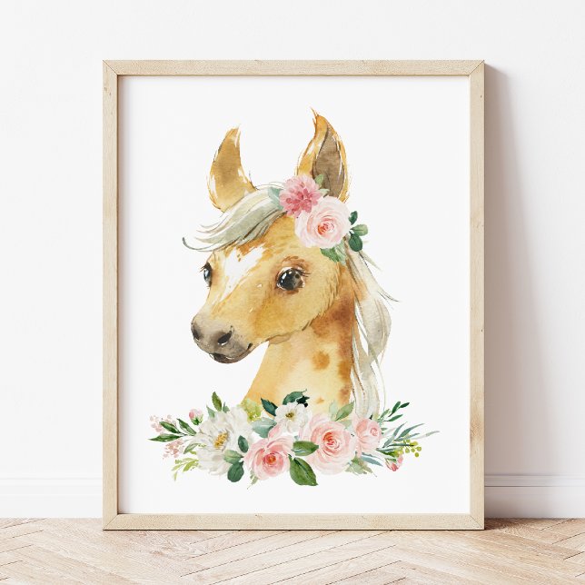 Poster Cheval, Animaux De Ferme, Fleurs Roses, Nourriture (Créateur téléchargé)