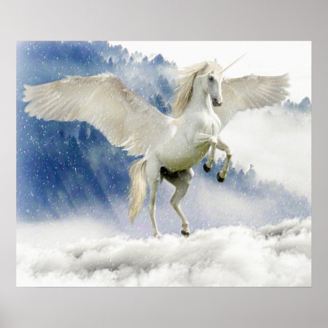Poster Cheval blanc avec ailes (Devant)