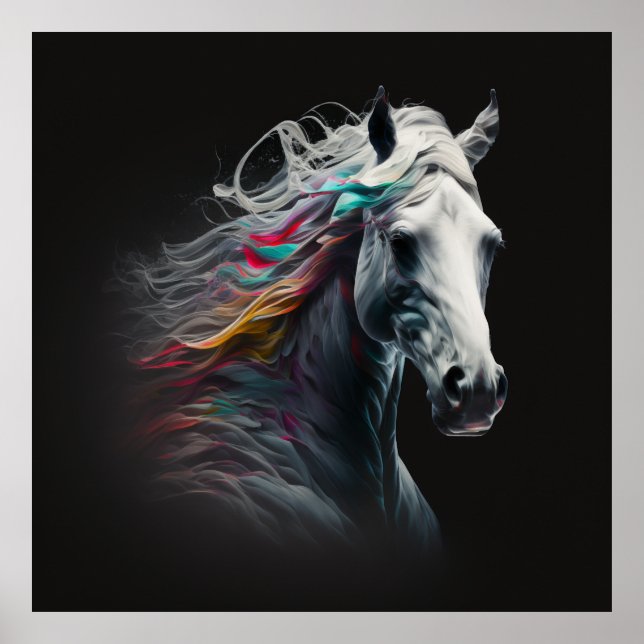 Poster Cheval blanc, Couleurs Abstraites, Mur d'impressio (Devant)