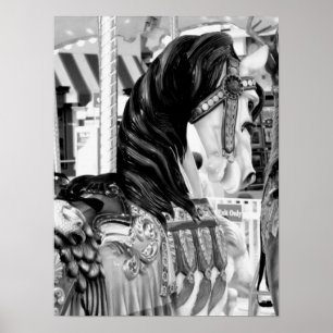 Poster Cheval blanc et noir Merry-Go-Round