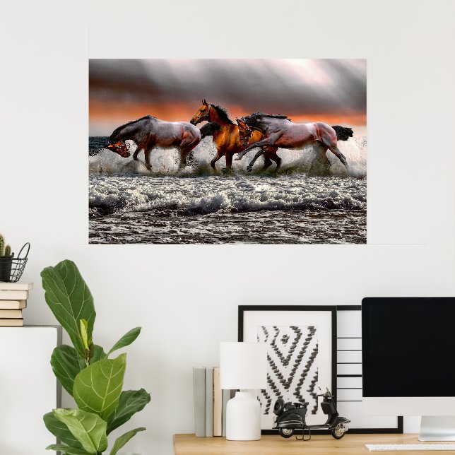 Poster Cheval Blanc Noir Monochrome toile photo (Bureau à domicile)