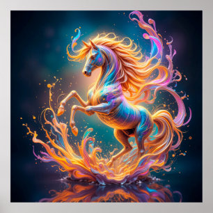 Poster Cheval céleste vibrant au milieu de tourbillons co
