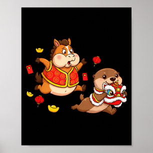 Poster Cheval Chinois Loutre Drôle Enfants Hommes Femmes