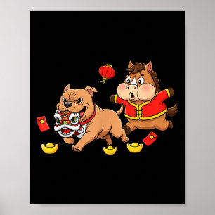 Poster Cheval Chinois Pitbull Drôle Enfants Hommes Femmes