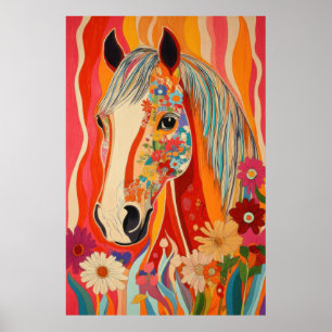 Poster Cheval d'alimentation en fleurs