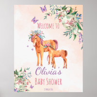 Cheval de bébé rose pastel avec baby shower mère