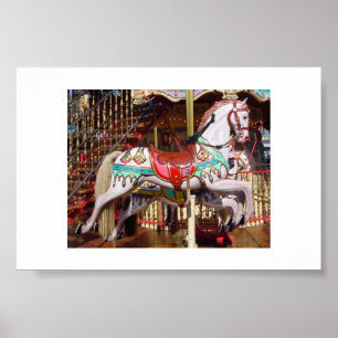 Poster Cheval de Carousel - Bois antique authentique