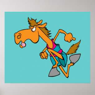 Poster cheval de course drôle dessin animé de cheval cour