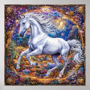 Poster Cheval de dessin animé cadre orné élégant vintage