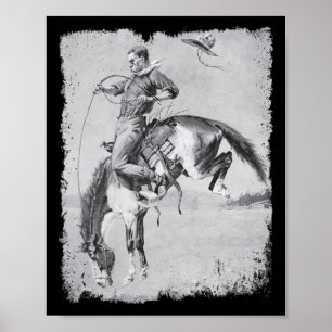 Poster Cheval de rodéo cow-boy Western Country Vintage Br