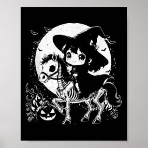 Poster Cheval de Sorcière Skeleton mignonne Halloween Éff