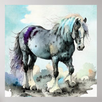 Cheval de trait Shire aquarelle