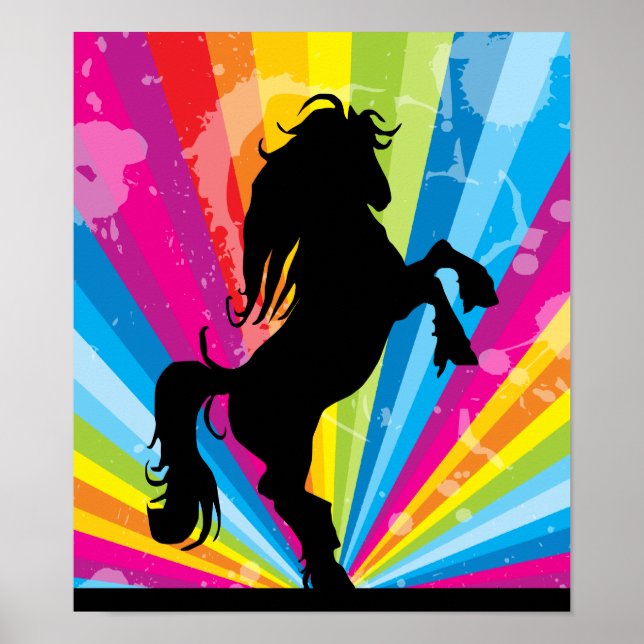 Poster Cheval d'élevage en silhouette Techno arc-en-ciel (Devant)
