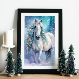 Poster Cheval d'hiver aux fleurs