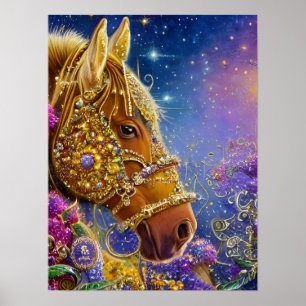Poster Cheval d'Imaginaire avec pierres précieuses et bij