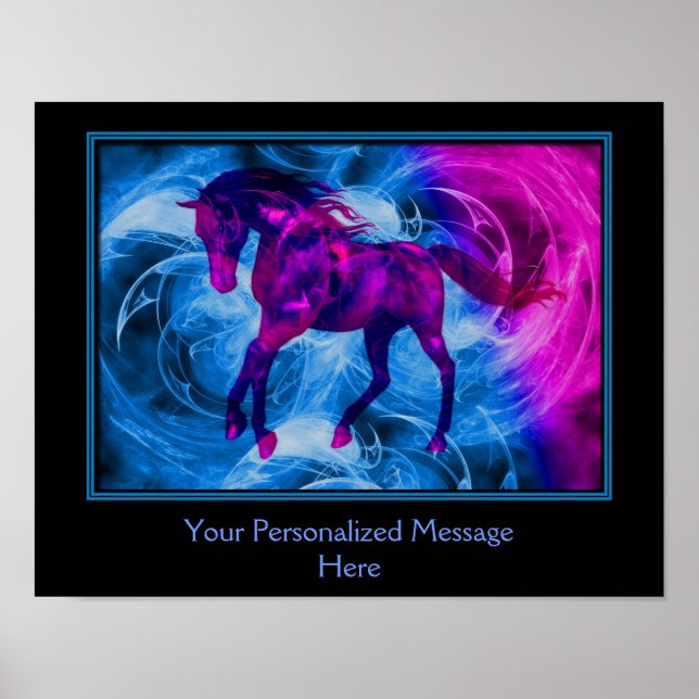 Poster Cheval d'Imaginaire Noir Fiery Créez votre propre (Devant)