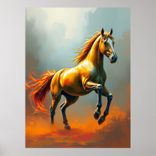 Poster Cheval doré se cabre, crinière fluide, vibrant