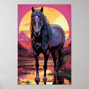 Poster Cheval du coucher de soleil violet