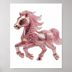 Poster Cheval en verre rose argenté design audacieux