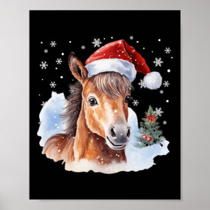 Poster Cheval équestre de Noël Santa Chapeau Animal Eques